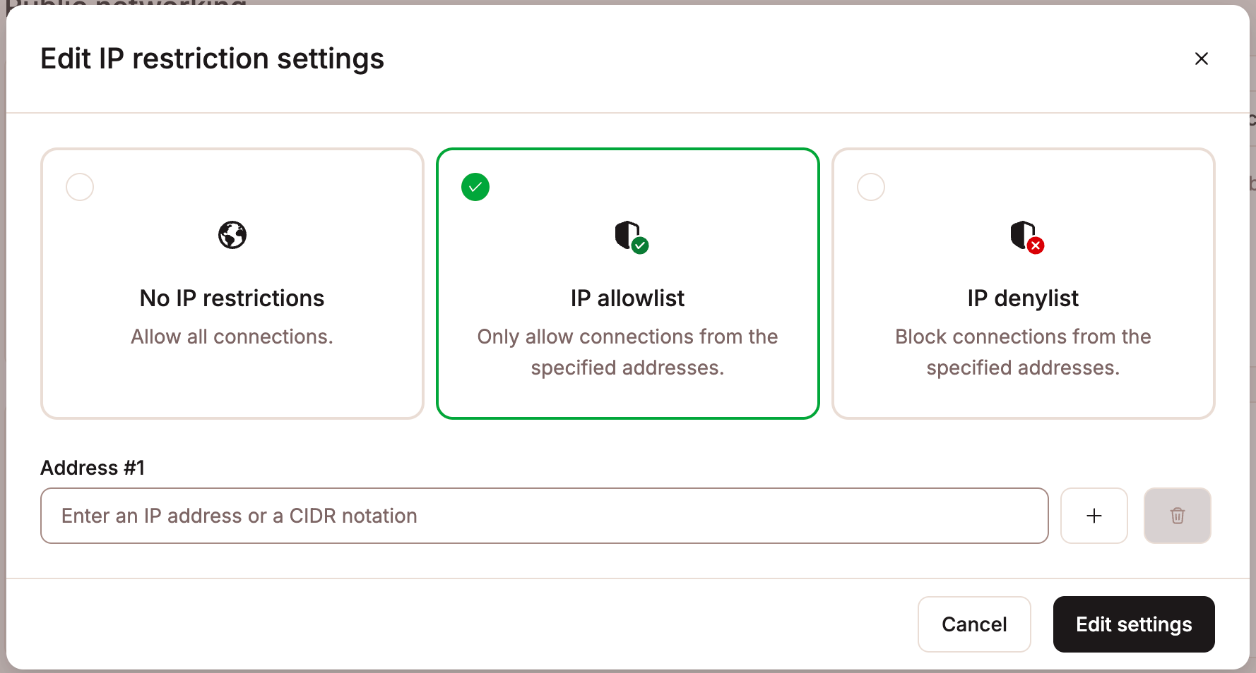 Edit the IP restriction settings for your application.