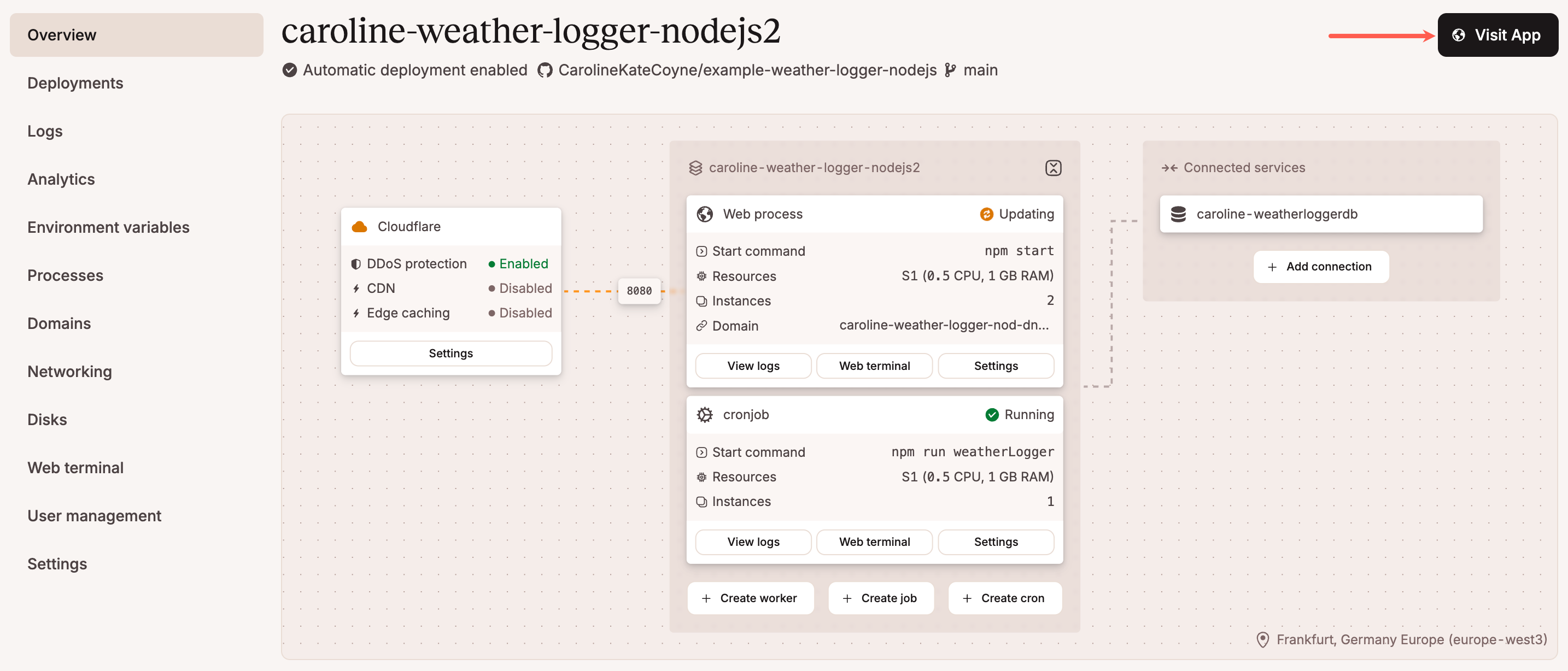 Open your application from the Overview page with the Visit App button.